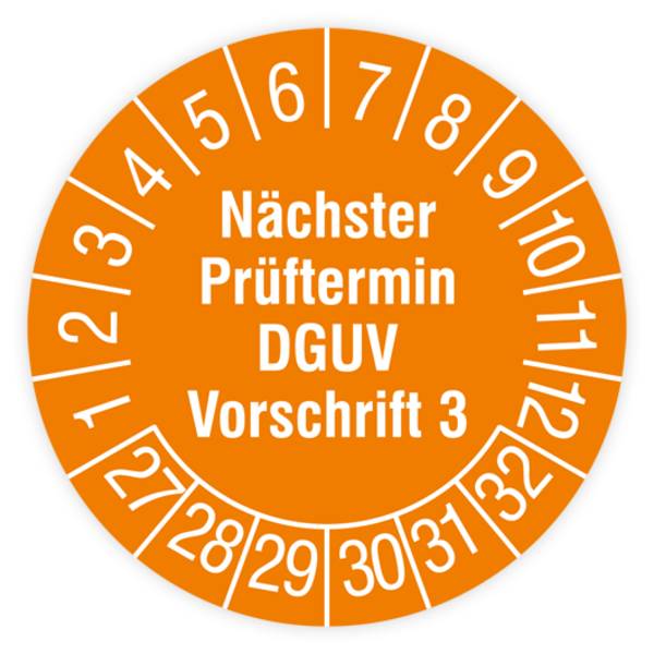 Prüfplakette, Nächster Prüftermin - DGUV Vorschrift 3, 2027, Standardfolie, Ø 30 mm, Heft