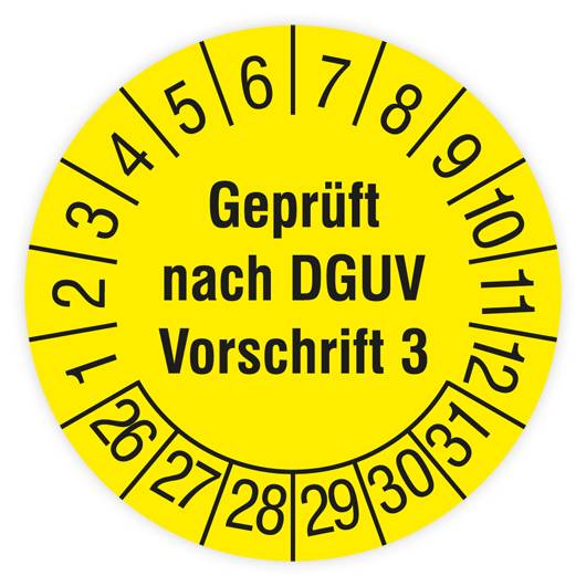 Prüfplakette, Geprüft nach DGUV Vorschrift 3, 2026, Dokumentenfolie, Ø 15 mm, Heft-0
