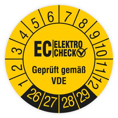 Prüfplakette, EC Elektro Check - Geprüft gemäß VDE, 2026, Standardfolie, Ø 30 mm, Heft-0