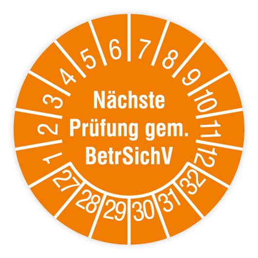 Prüfplakette, Nächste Prüfung gem. BetrSichV, 2027, Dokumentenfolie, Ø 15 mm, Heft-0