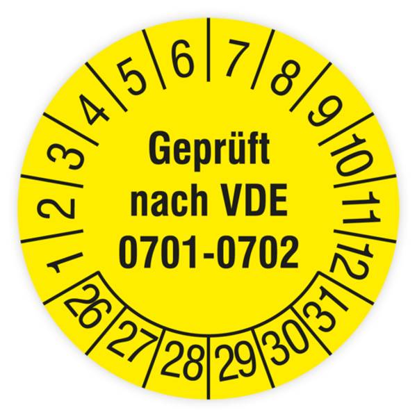 Prüfplakette, Geprüft nach VDE 0701-0702, 2026, Standardfolie, Ø 30 mm, Heft