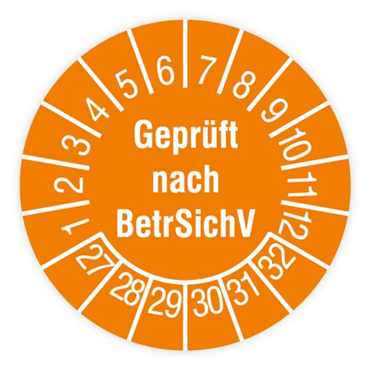 Prüfplakette, Geprüft nach BetrSichV, 2027, Dokumentenfolie, Ø 15 mm, Heft-0