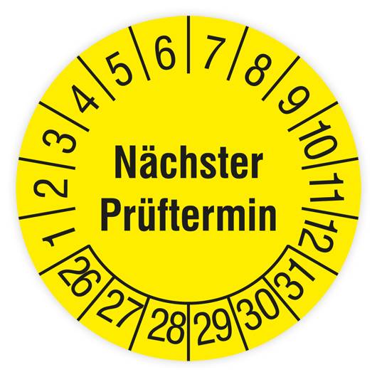 Prüfplakette, Nächster Prüftermin, 2026 - 2031, Standardfolie, Ø 30 mm, Heft-0