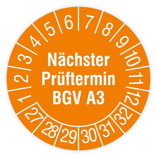 Prüfplakette, Nächster Prüftermin BGV A3, 2027, Standardfolie, Ø 30 mm, Heft-0