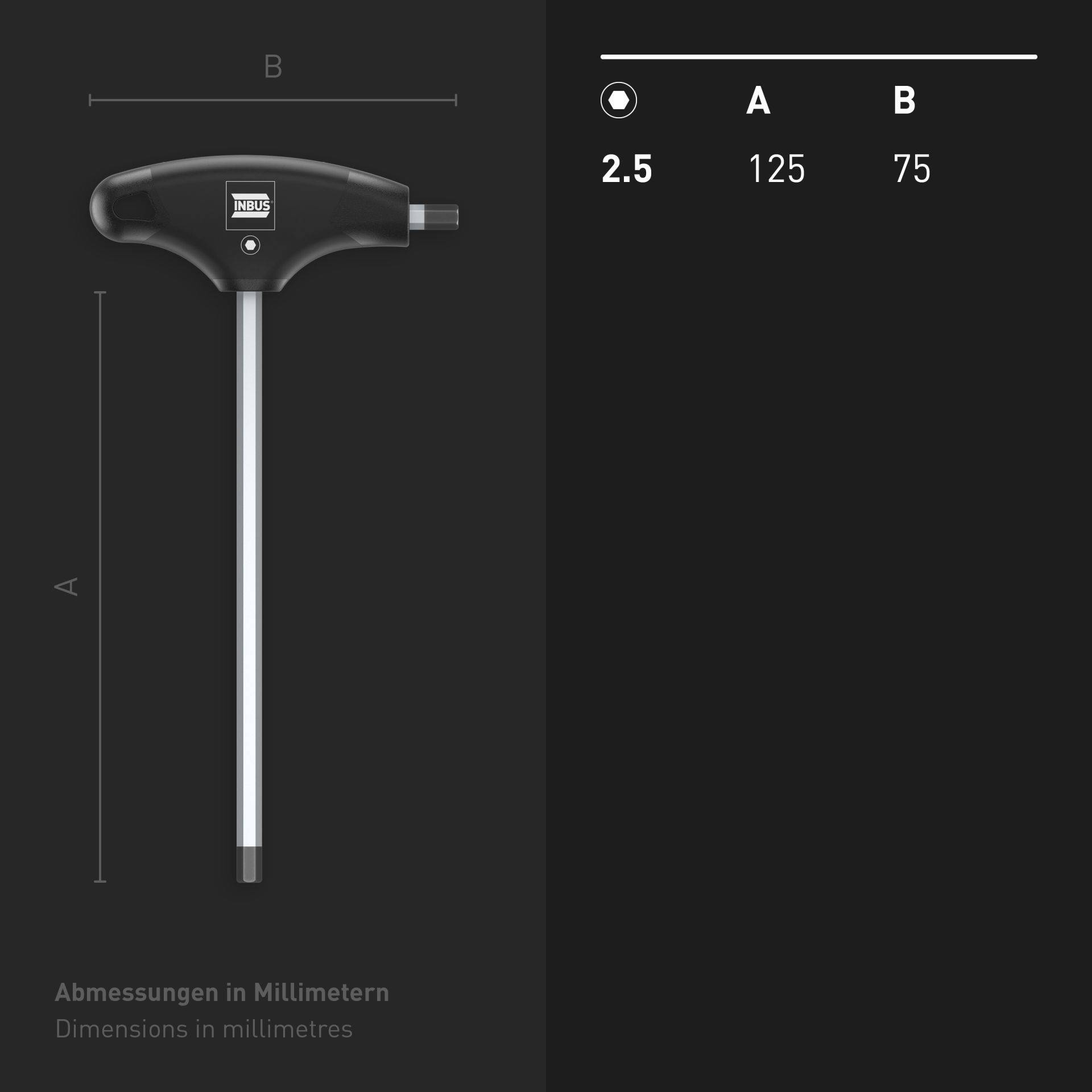 INBUS® Innen-Sechskant Schraubendreher mit T-Griff HybridTouch - Schlüsselweite: 2,5 mm - Klingenlänge: 125 mm-8