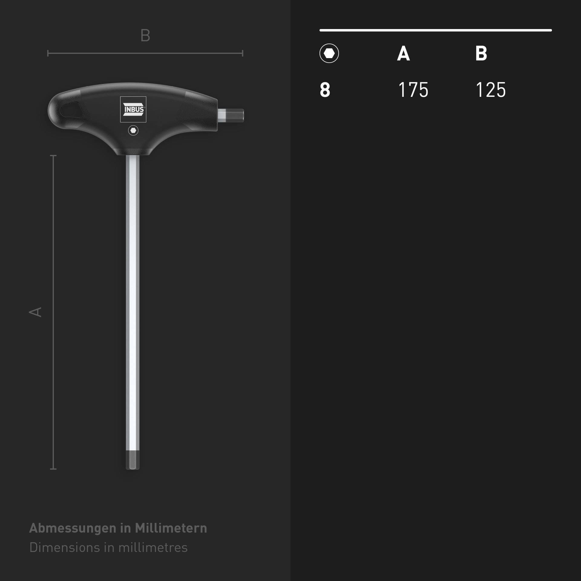 INBUS® Innen-Sechskant Schraubendreher mit T-Griff HybridTouch - Schlüsselweite: 8 mm - Klingenlänge: 175 mm-8