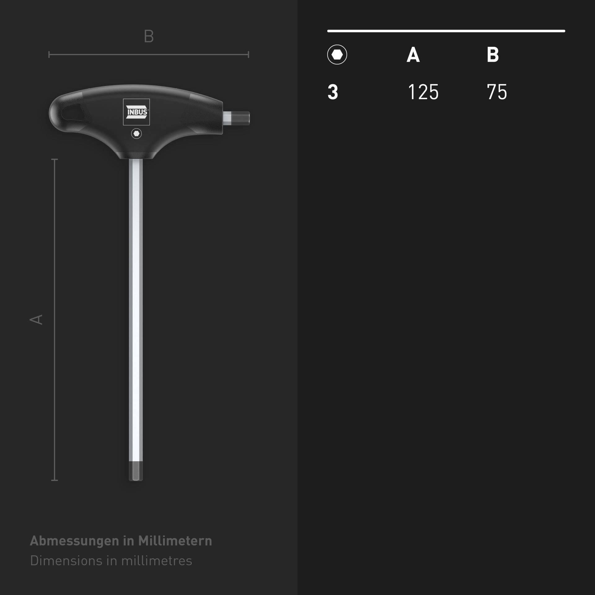 INBUS® Innen-Sechskant Schraubendreher mit T-Griff HybridTouch - Schlüsselweite: 3 mm - Klingenlänge: 125 mm-8