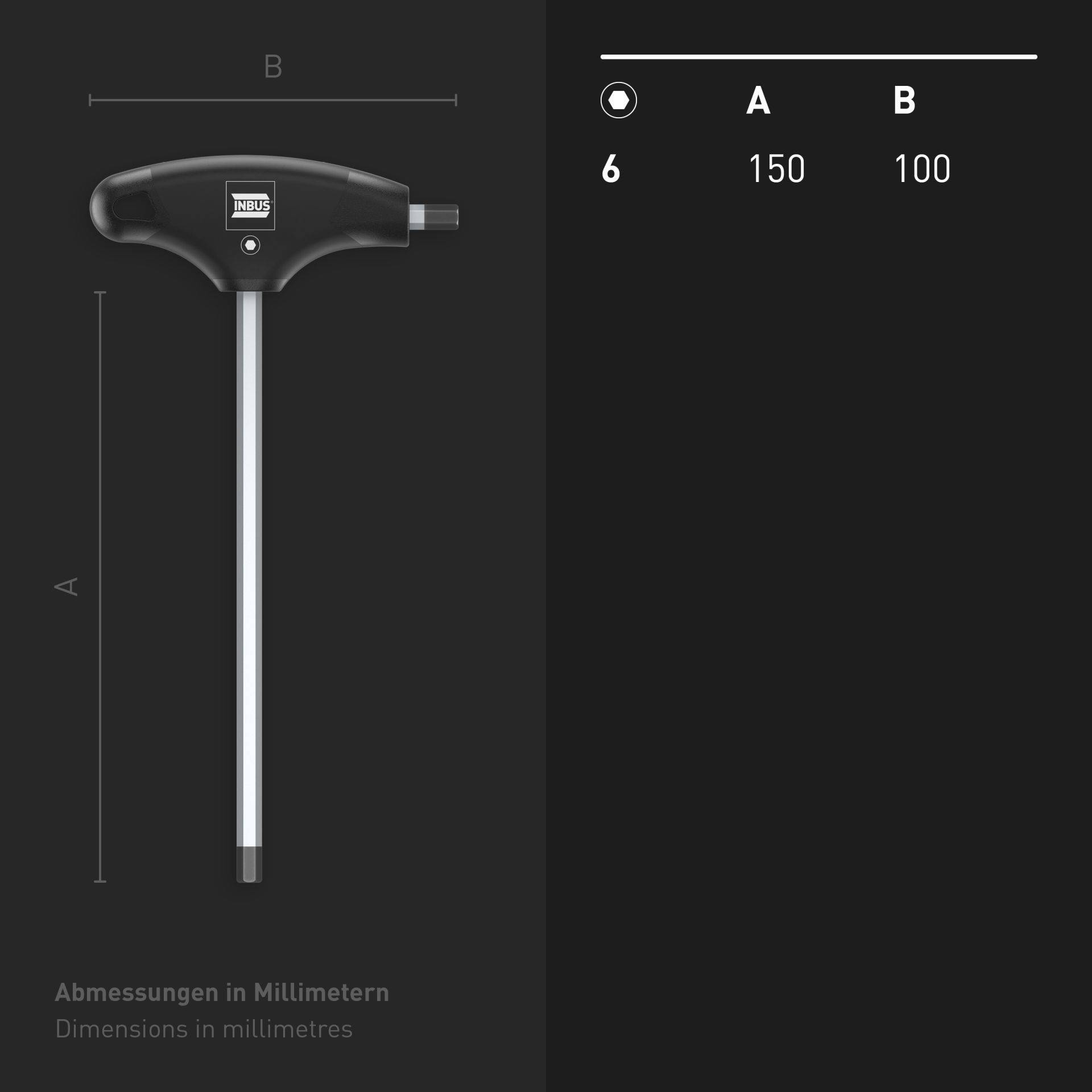 INBUS® Innen-Sechskant Schraubendreher mit T-Griff HybridTouch - Schlüsselweite: 6 mm - Klingenlänge: 150 mm-8