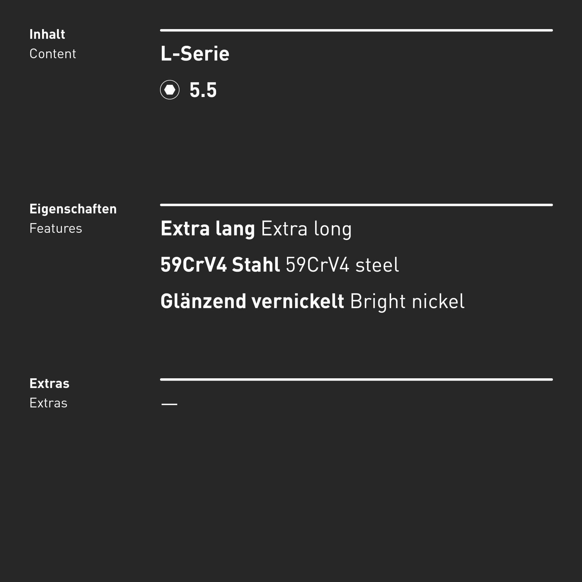 INBUS® Innen-Sechskant Winkelschraubendreher 5.5 mm - Ausführung extra lang, glänzend vernickelt (71096)-6