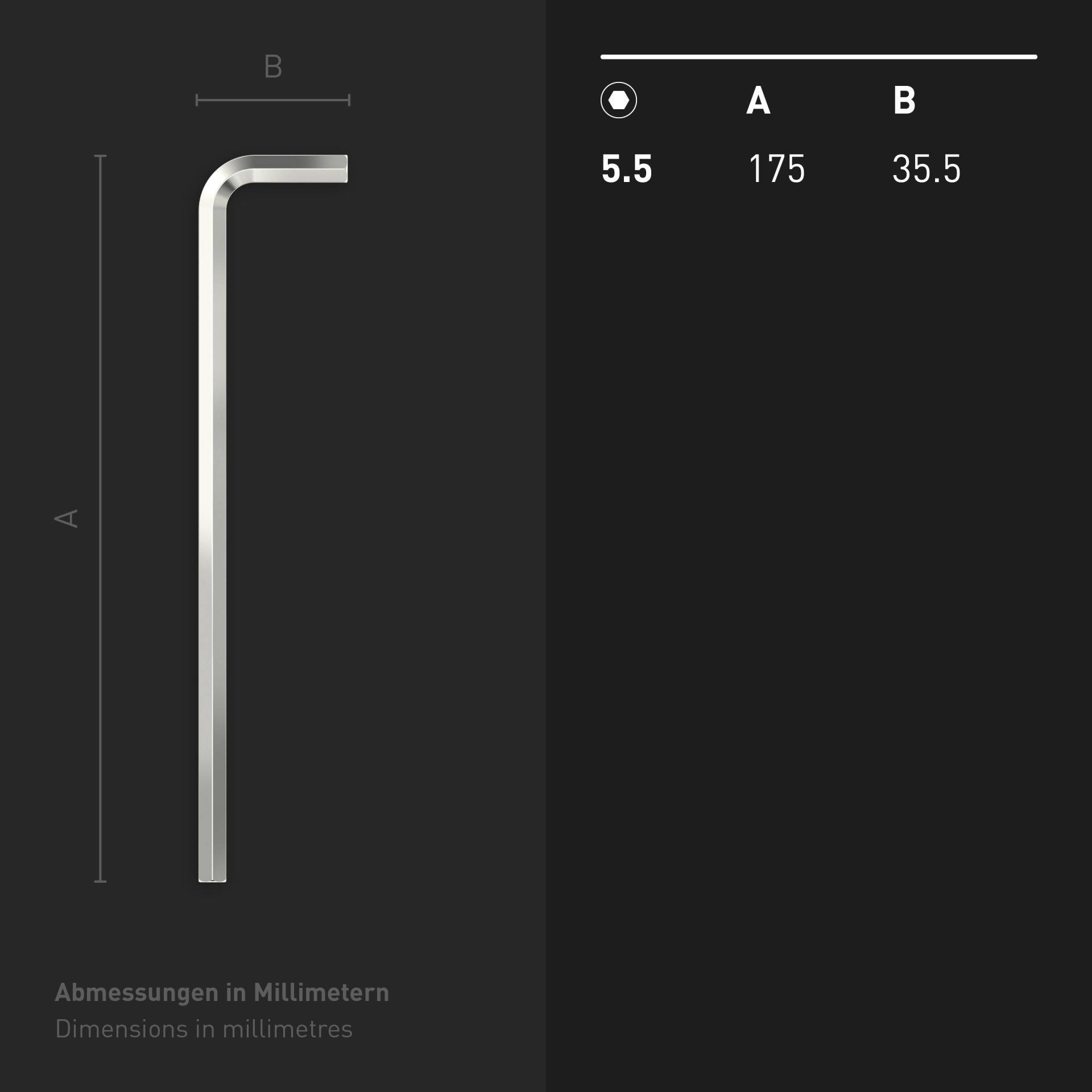 INBUS® Innen-Sechskant Winkelschraubendreher 5.5 mm - Ausführung extra lang, glänzend vernickelt (71096)-7