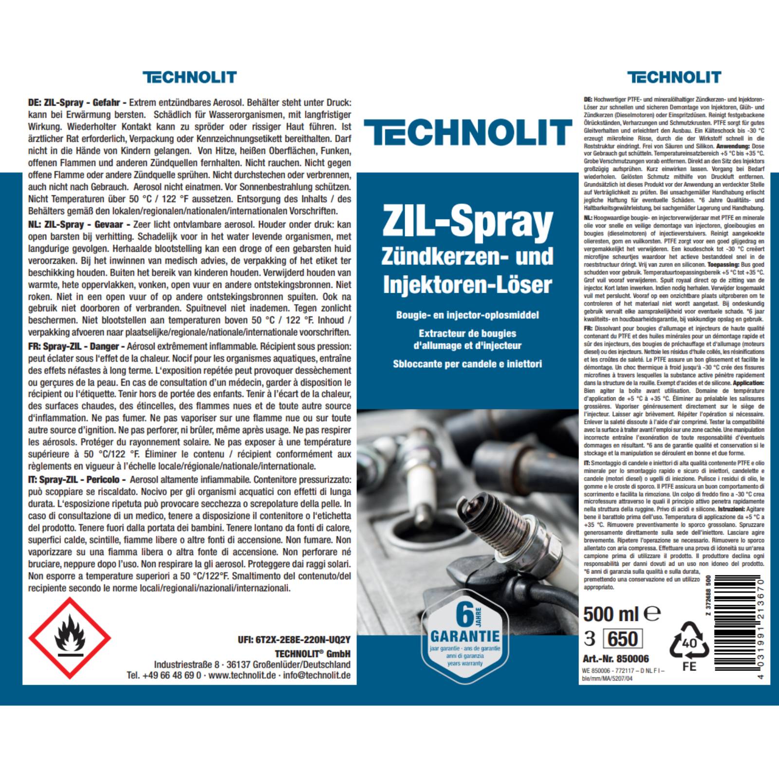 TECHNOLIT Zündkerzen- und Injektoren-Löser ZIL-Spray 500 ml-1