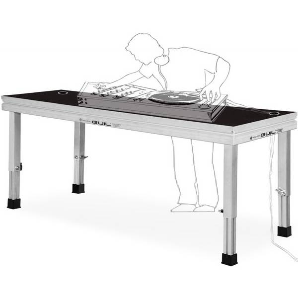 GUIL MDJ-1 - DJ & Tontechniker Tisch mit drei Kabeldurchlässen (1.500 x 650 mm | geeignet für 50 x 50 mm Standfüße |
