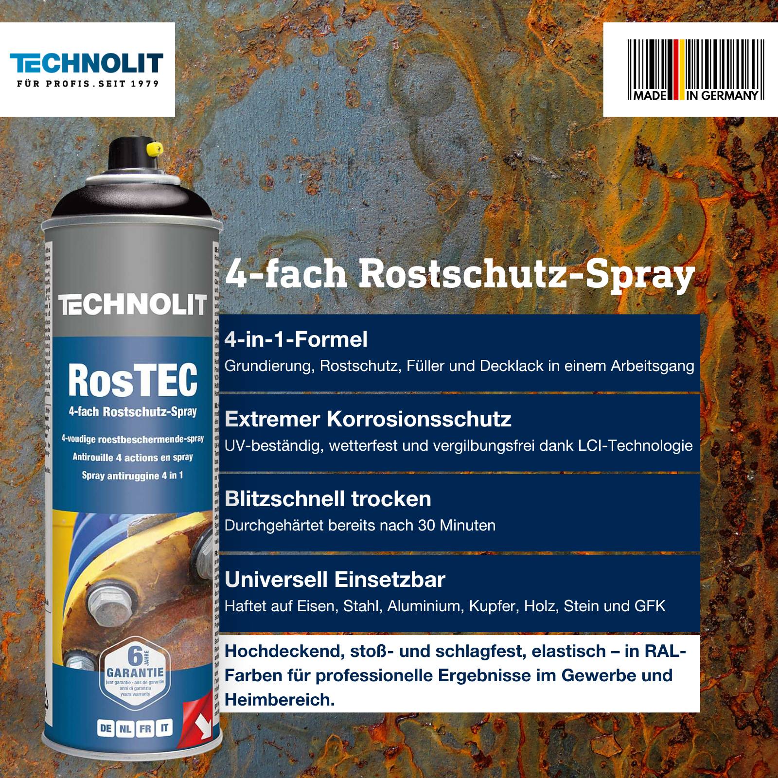 TECHNOLIT Rostschutz Spray RosTEC RAL 500 ml - Farbe:anthrazitgrau-1