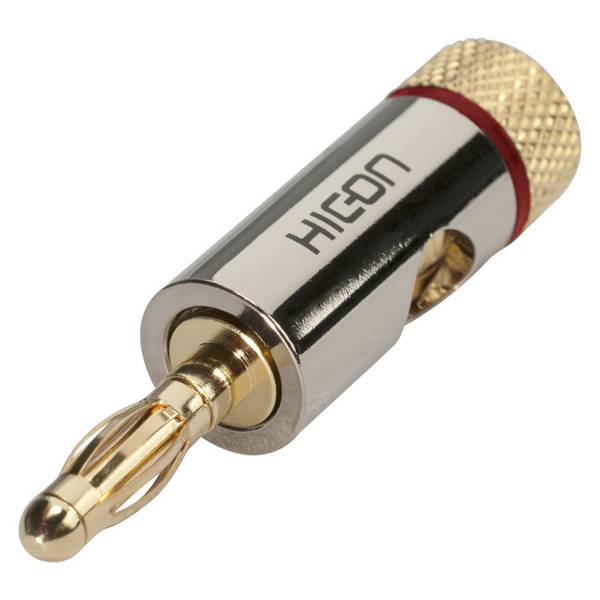 SOMMER CABLE HICON Banane Kabelstecker mit Universalklemme (1-pol Schraubkontakt-Kabelst. | Codierung Rot) - in chrome
