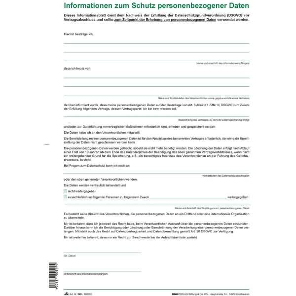 Informationsblatt -Informationen zum Schutz personenbezogener Daten A4