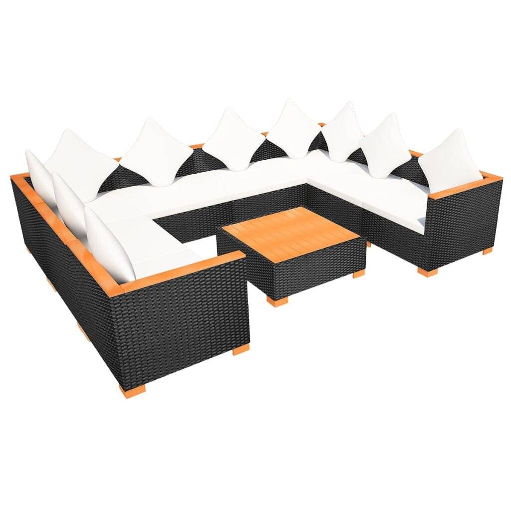 9-tlg. Garten-Lounge-Set mit Auflagen Poly Rattan Schwarz-5