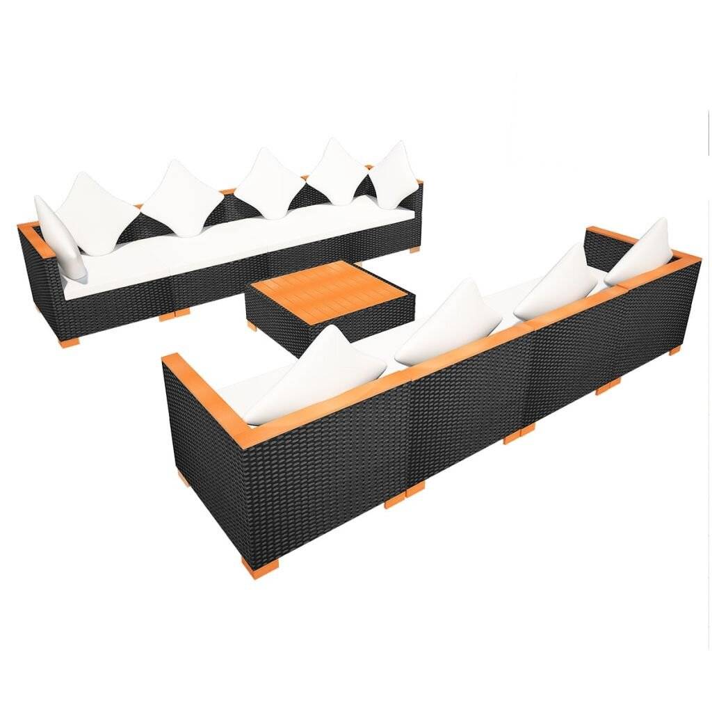 9-tlg. Garten-Lounge-Set mit Auflagen Poly Rattan Schwarz-6