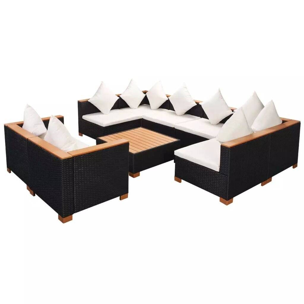9-tlg. Garten-Lounge-Set mit Auflagen Poly Rattan Schwarz-1