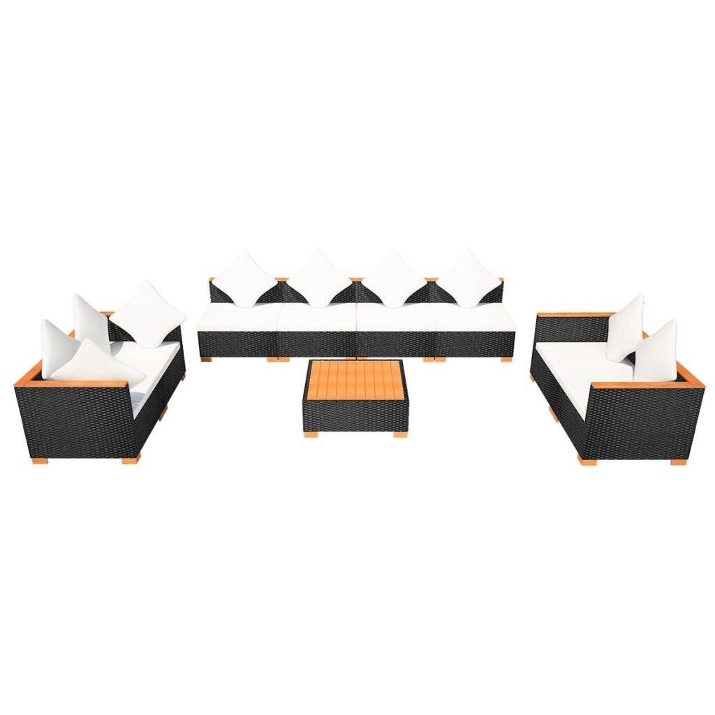 9-tlg. Garten-Lounge-Set mit Auflagen Poly Rattan Schwarz-2