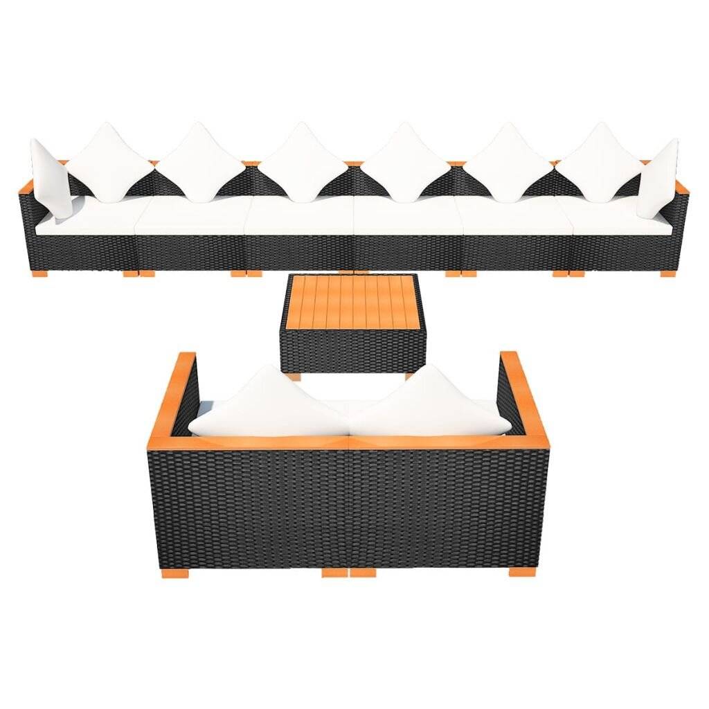 9-tlg. Garten-Lounge-Set mit Auflagen Poly Rattan Schwarz-3