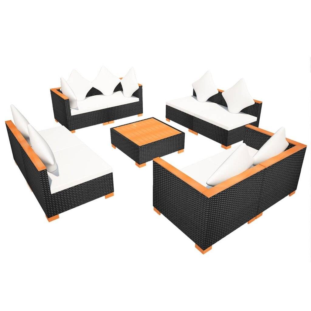 9-tlg. Garten-Lounge-Set mit Auflagen Poly Rattan Schwarz-4