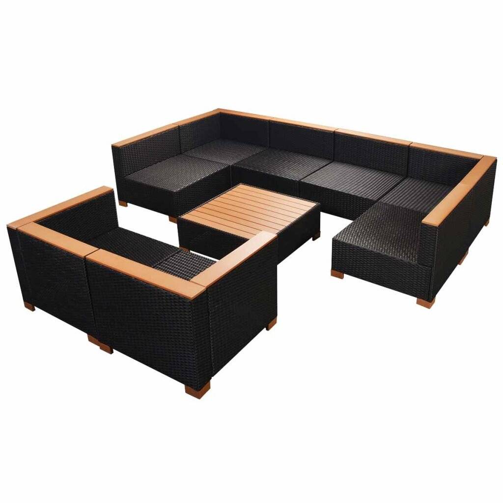 Symbolbild für 9-tlg. Garten-Lounge-Set mit Auflagen Poly Rattan Schwarz