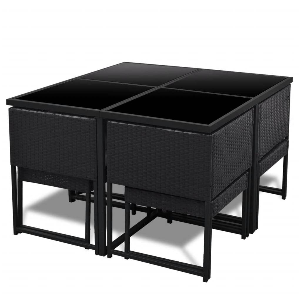 9-tlg. Garten-Essgruppe mit Auflagen Poly Rattan Schwarz-3