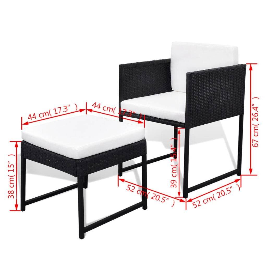 9-tlg. Garten-Essgruppe mit Auflagen Poly Rattan Schwarz-5