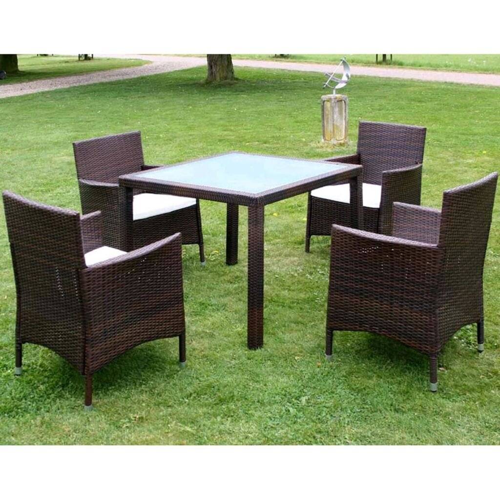 5-tlg. Garten-Essgruppe mit Auflagen Poly Rattan Braun-0