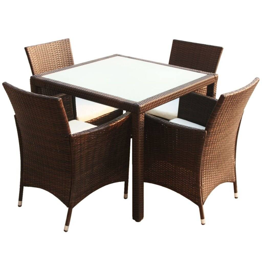 5-tlg. Garten-Essgruppe mit Auflagen Poly Rattan Braun-1