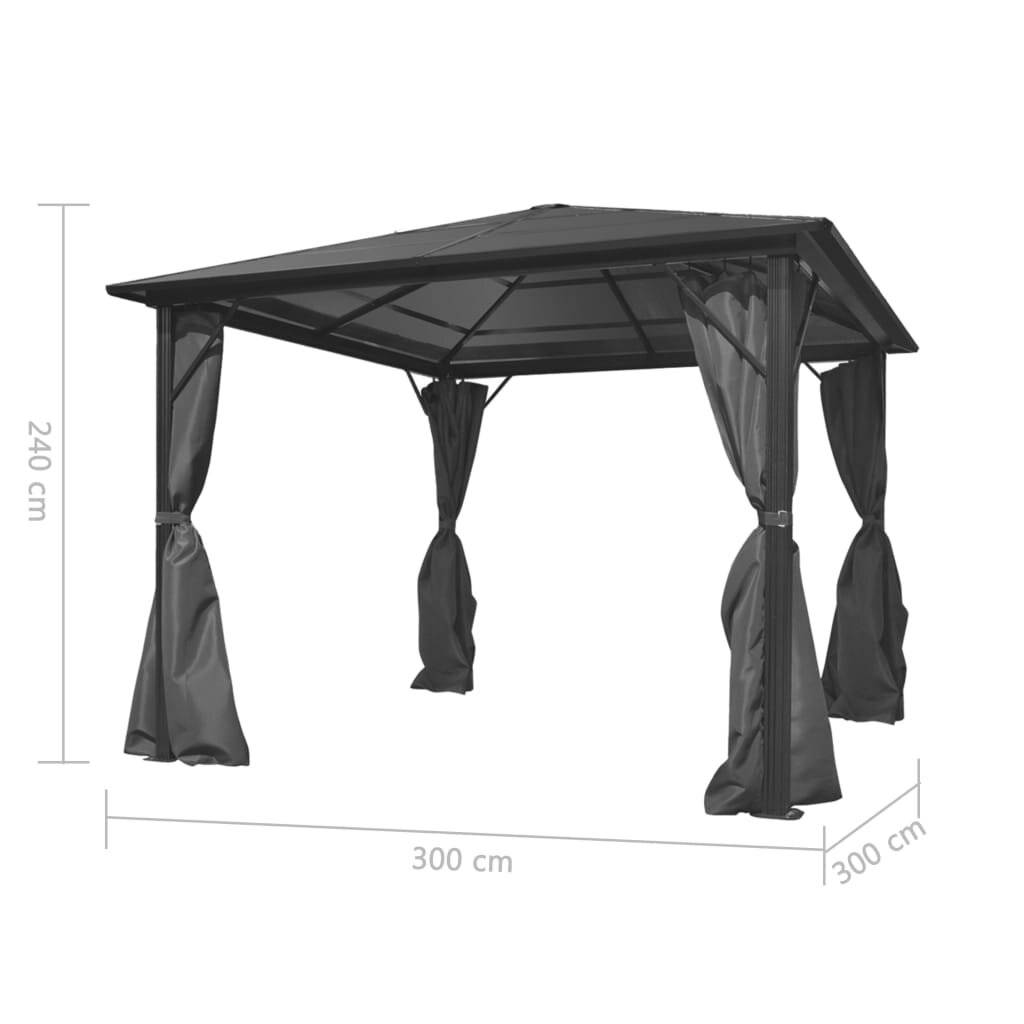 Pavillon mit Vorhängen Anthrazit Aluminium 300 x 300 cm-4