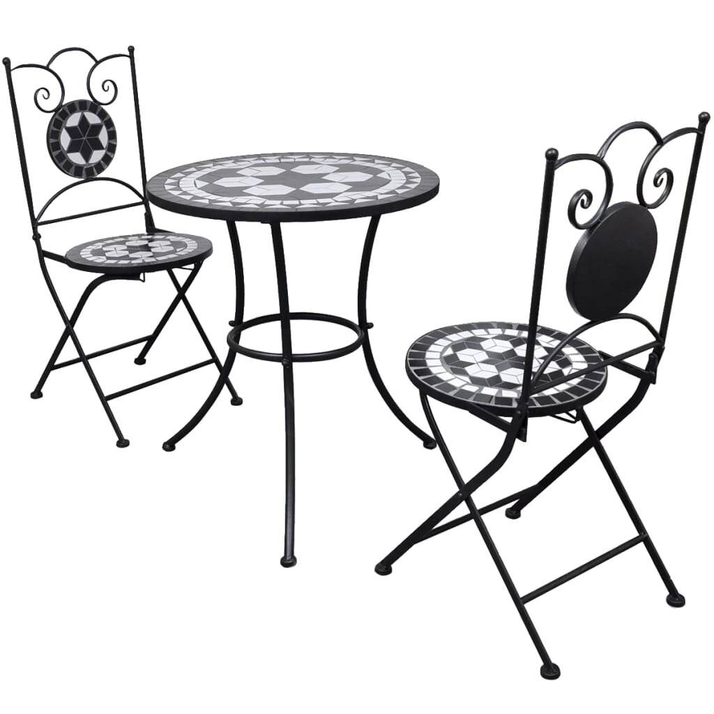 3-tlg. Bistro-Set Keramikfliese Schwarz/Weiß-0