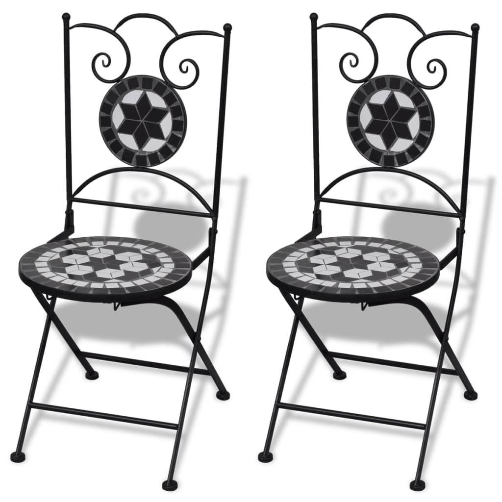 3-tlg. Bistro-Set Keramikfliese Schwarz/Weiß-3