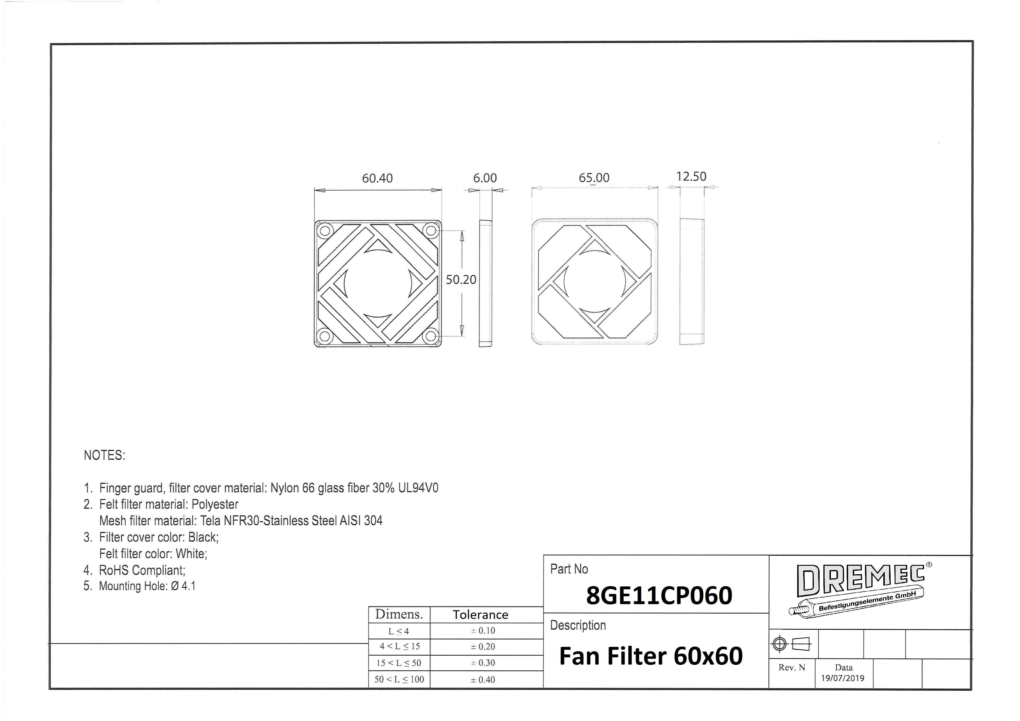 Dremec Abstandsbolzen 10 Stk. Lüfterfilter 60x60-0