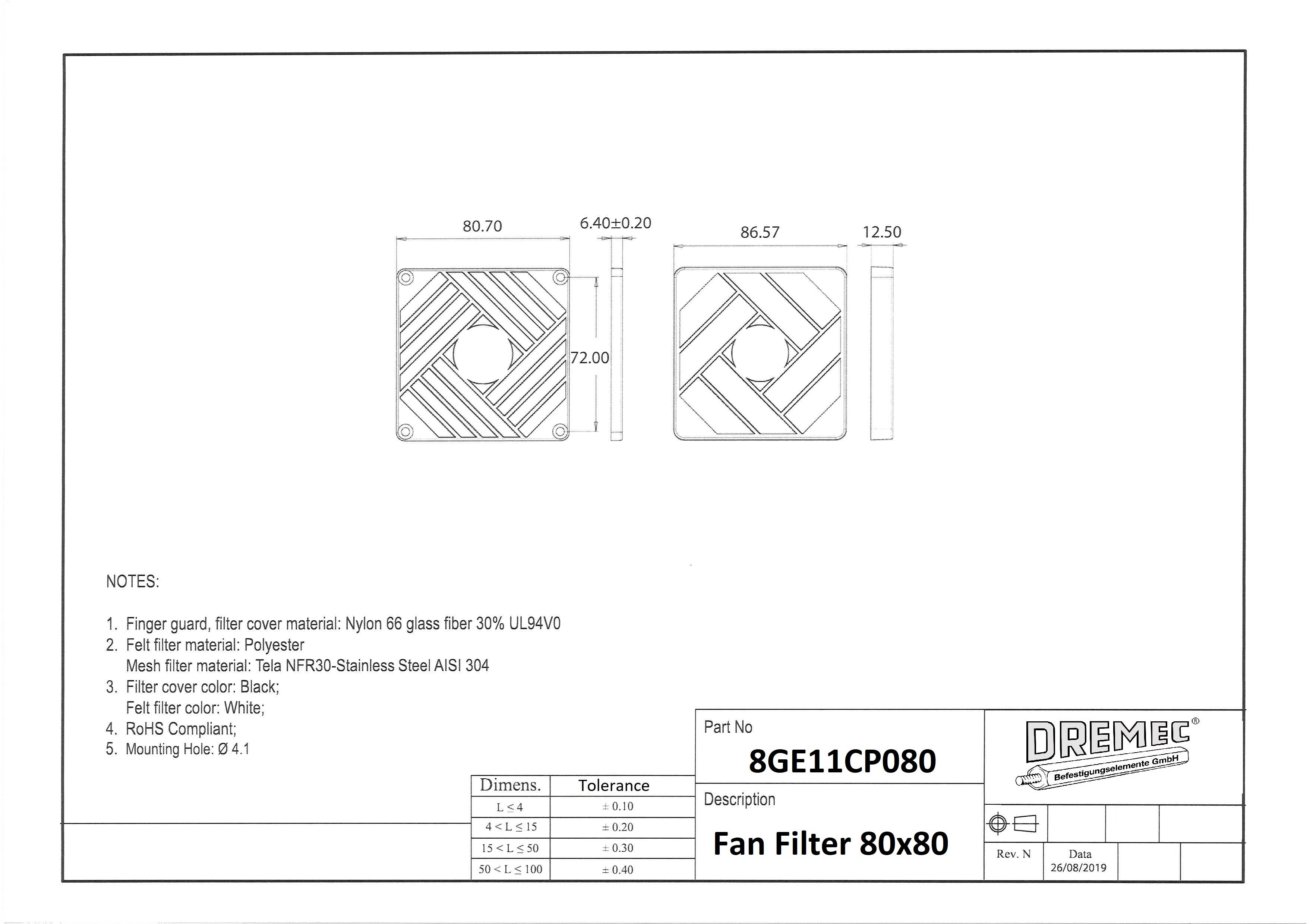 Dremec Abstandsbolzen 10 Stk. Lüfterfilter 80x80-0