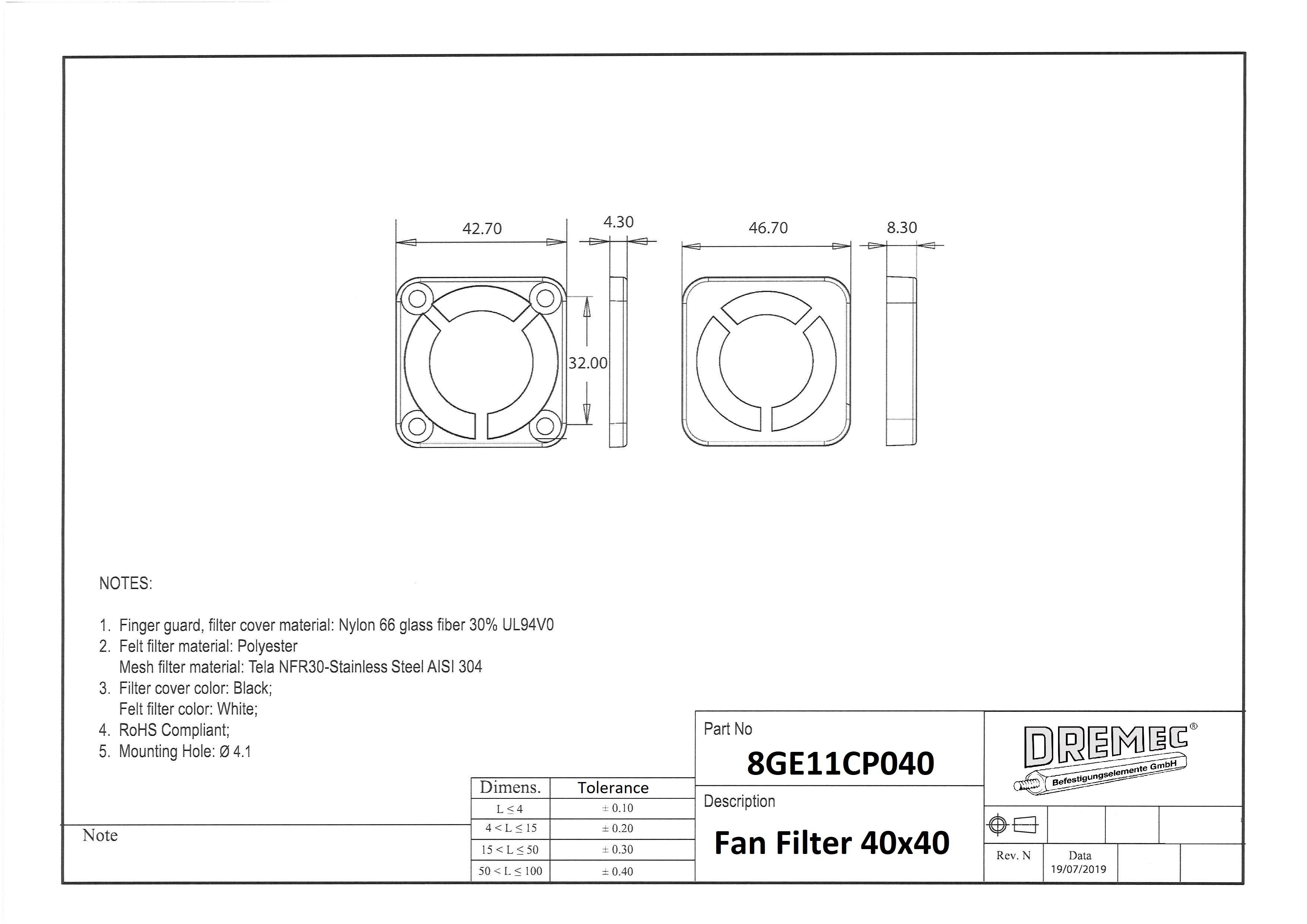 Dremec Abstandsbolzen 10 Stk. Lüfterfilter 40x40-0