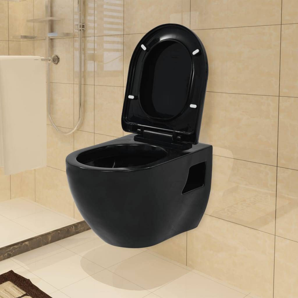 vidaXL Wand-WC Keramik Schwarz-1