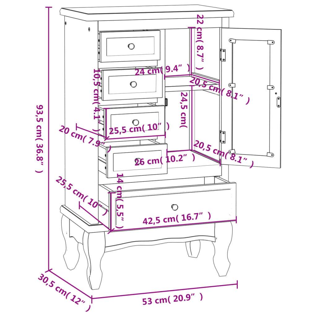 vidaXL Schrank mit 5 Schubladen 2 Fächer Weiß-4