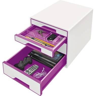 Leitz Schubladenbox WOW CUBE 52132062 4Schubfächer weiß/violett-1
