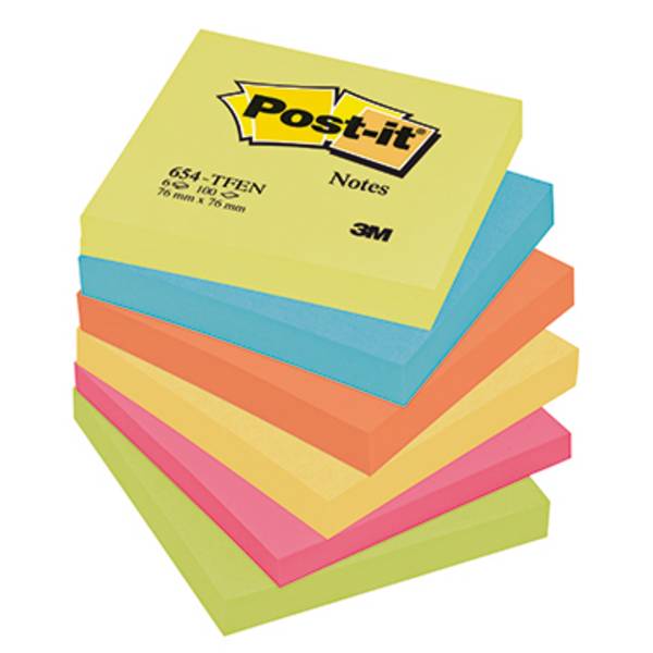 Post-it Haftnotiz Active Collection 654TFEN 76x76mm sortiert 6 St./Pack