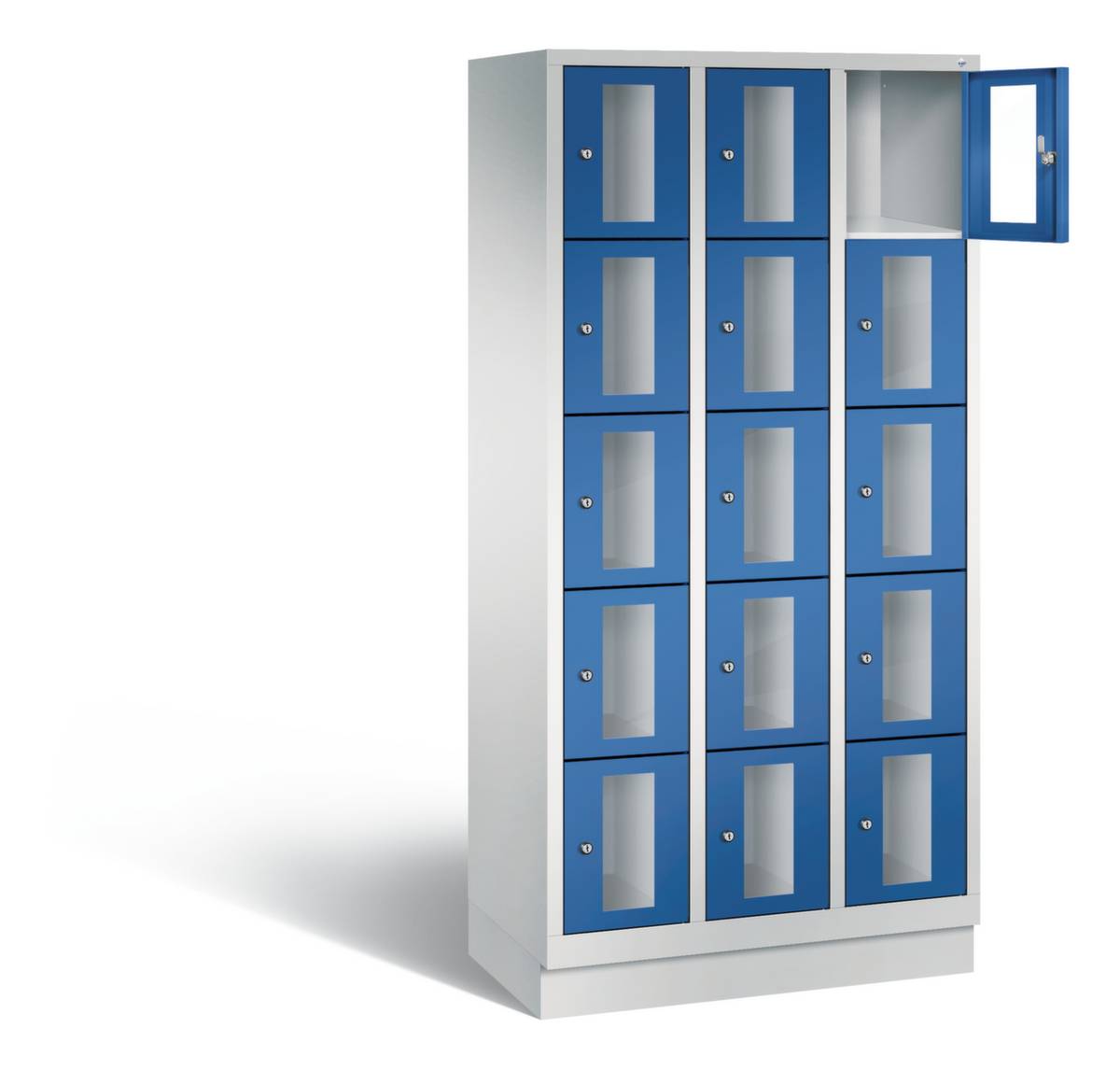 CLASSIC Fächerschrank Fachhöhe 295 mm mit Sockel 15 Fächer Breite 900 mm Tür enzianblau. C+P 497705 49-5