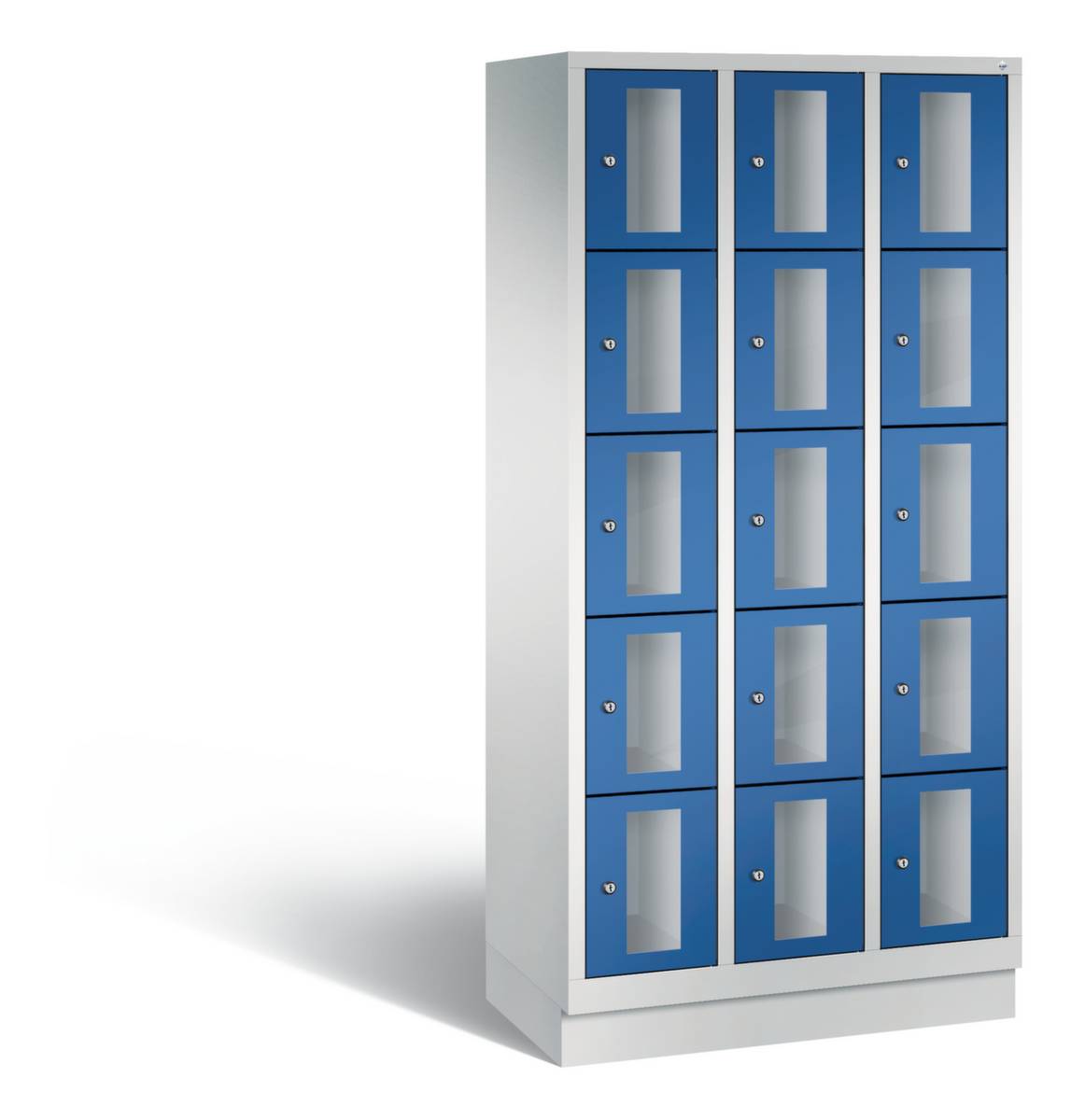 CLASSIC Fächerschrank Fachhöhe 295 mm mit Sockel 15 Fächer Breite 900 mm Tür enzianblau. C+P 497705 49-6