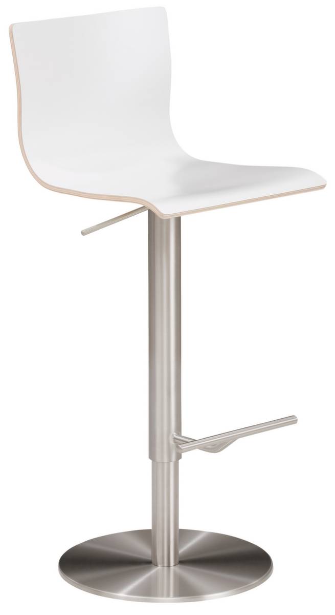 Barhocker,Sitz H 550-815mm,Sitz weiß,m. Fußstütze,Tellerfuß,Gestell chrom-0