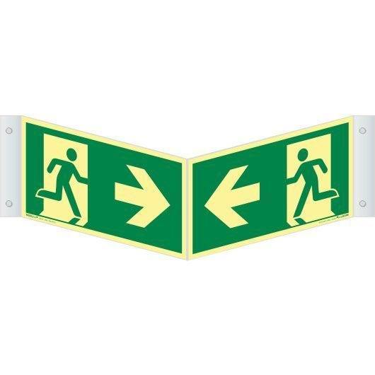 Winkelschild, Rettungsweg links/rechts, ISO 7010, SECUglow 185, Kunststoff, 300 x 150 mm-0