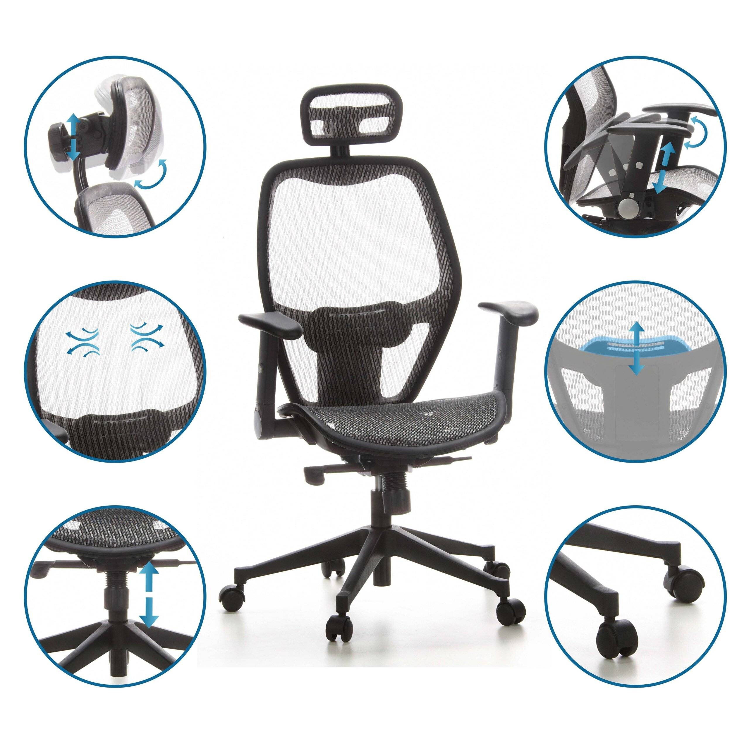 Bürostuhl Chefsessel AIR-PORT Netzstoff silbergrau hjh OFFICE-3