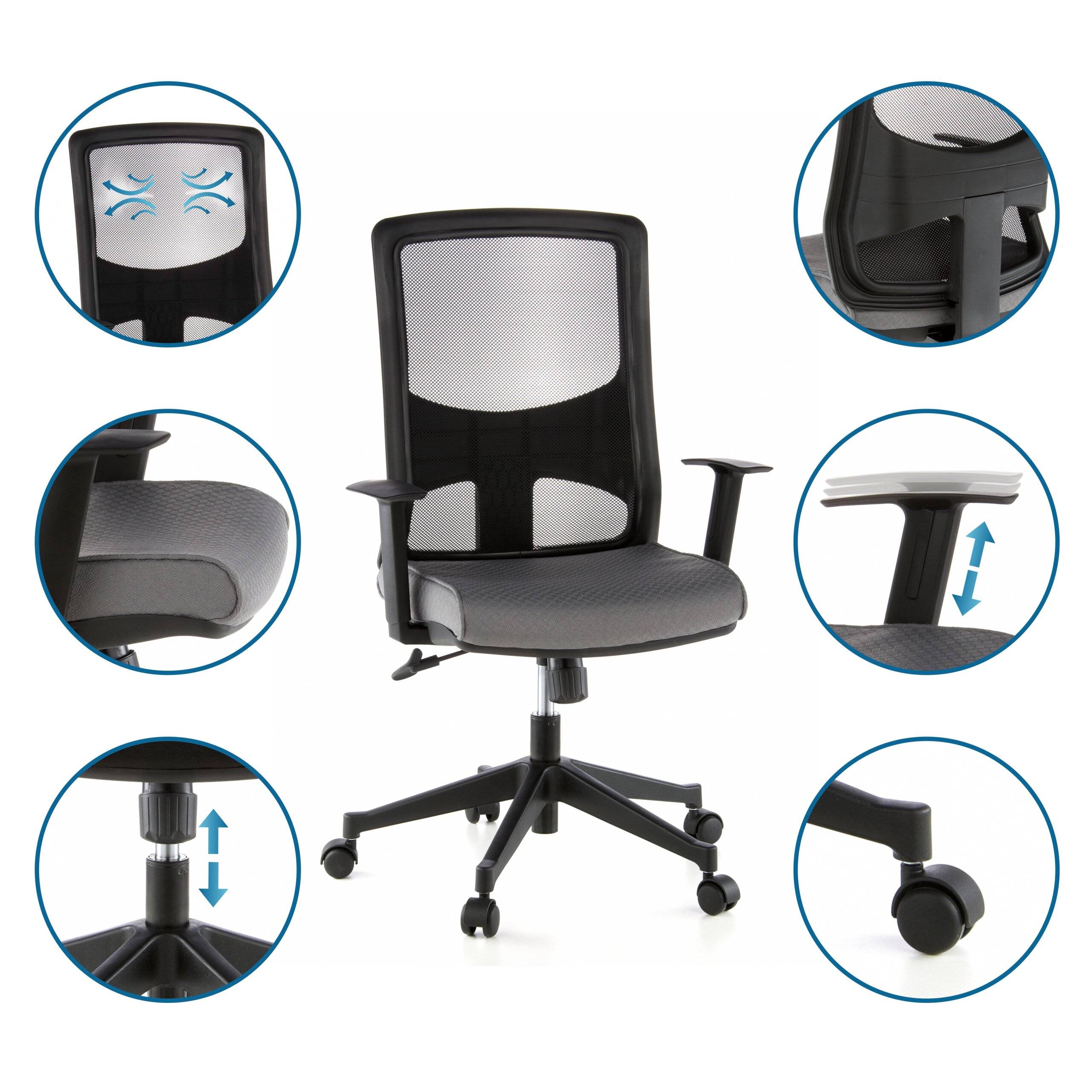 Bürostuhl Chefsessel LAVITA Netzstoff schwarz grau hjh OFFICE-3