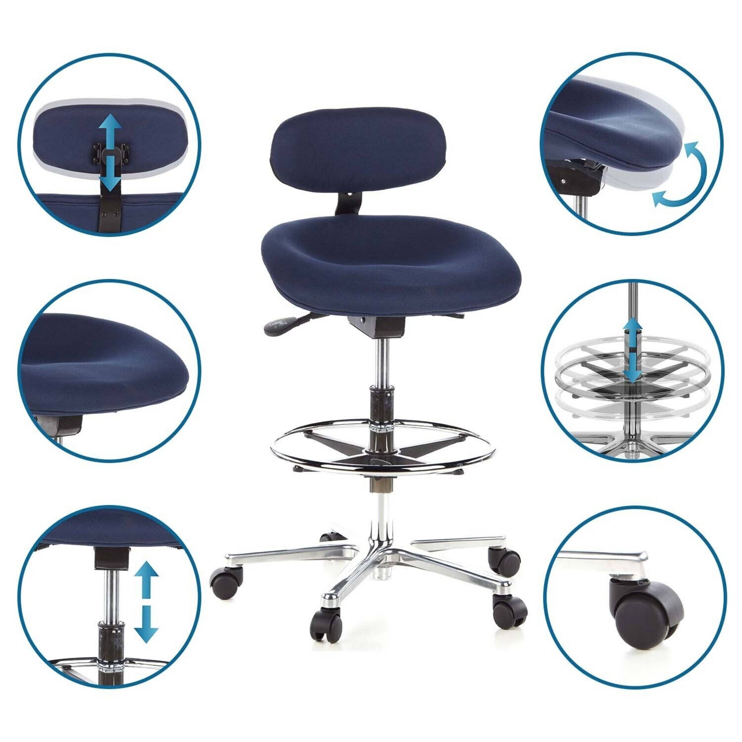 Hocker Drehhocker Arbeitsstuhl WORK MF Stoff blau Chrom hjh OFFIC-1