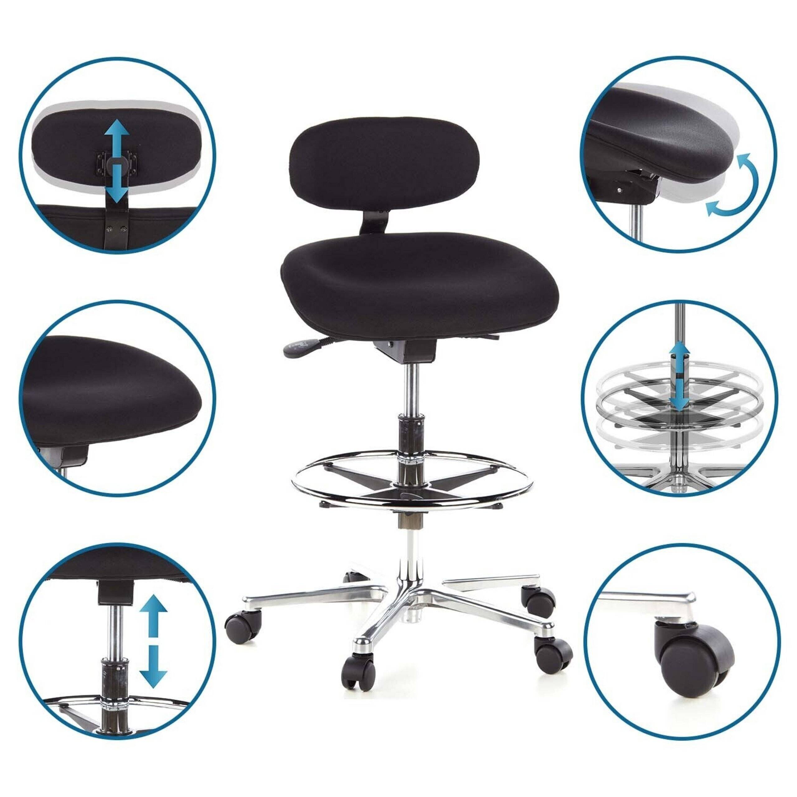 Hocker Drehhocker Arbeitsstuhl WORK MF Stoff schwarz Chrom hjh OFFICE-1