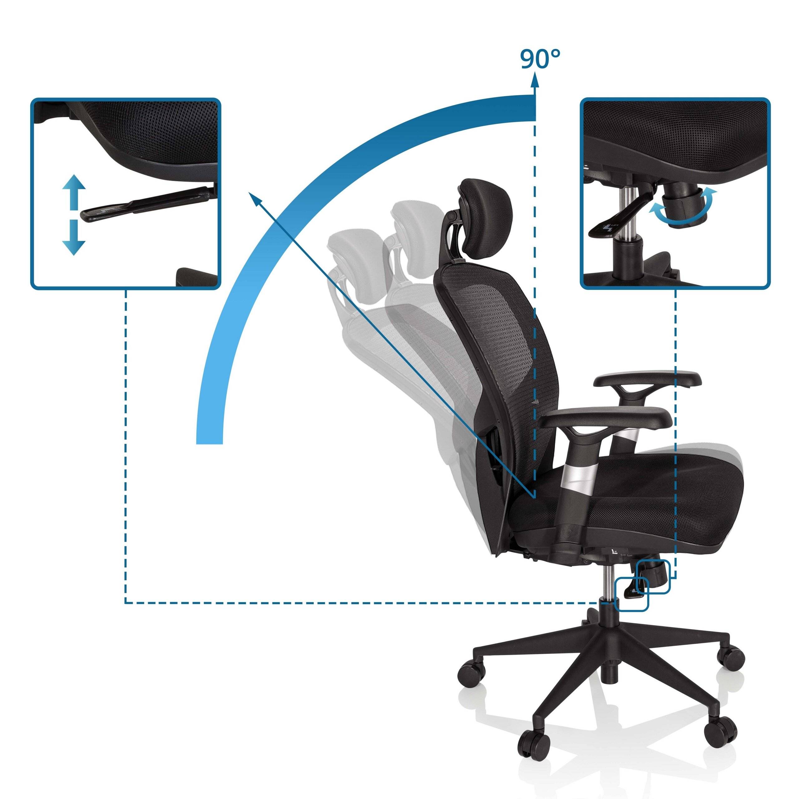 Bürostuhl Chefsessel VENUS BASE Sitz Stoff Rücken Netz schwarz hjh OFFICE-1