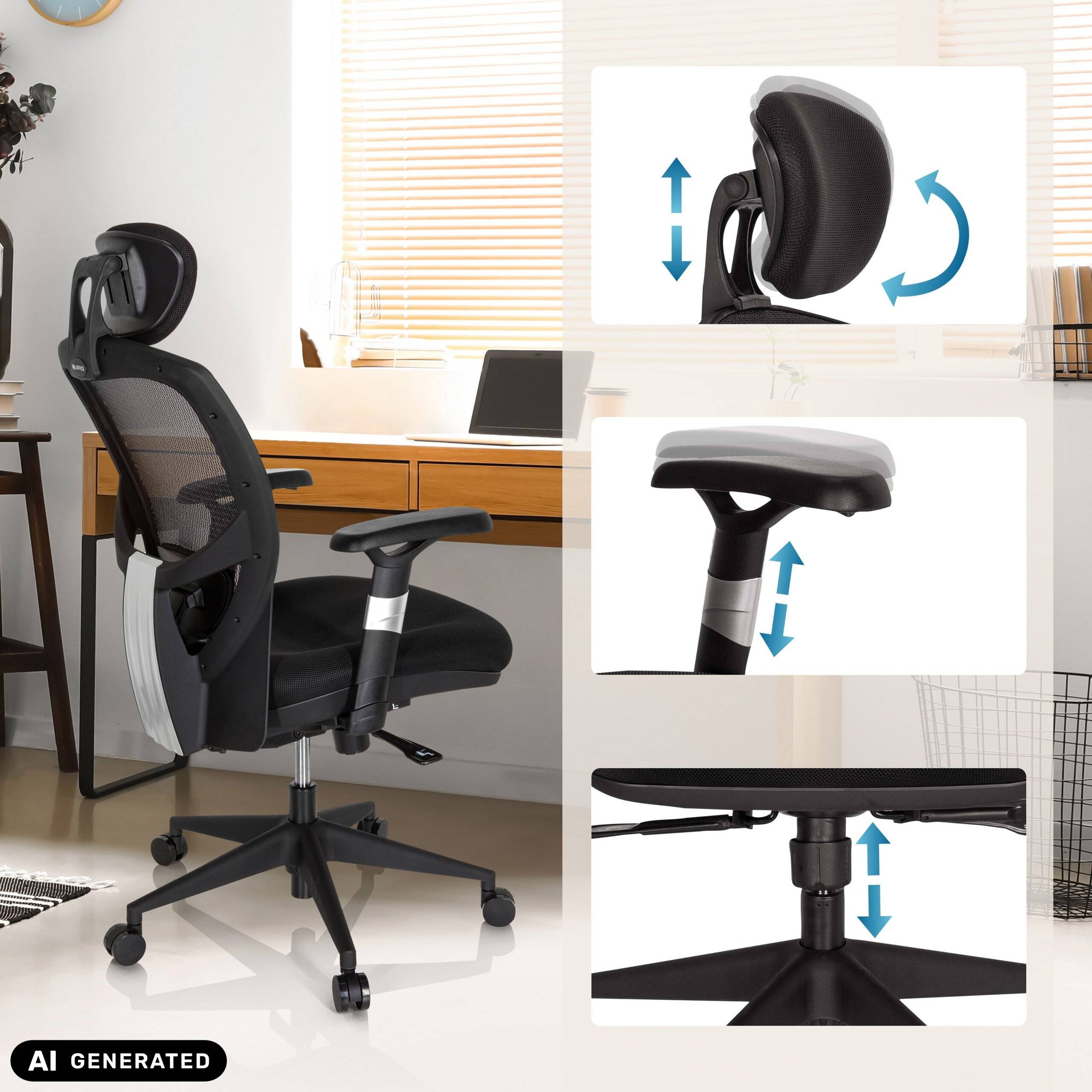 Bürostuhl Chefsessel VENUS BASE Sitz Stoff Rücken Netz schwarz hjh OFFICE-2